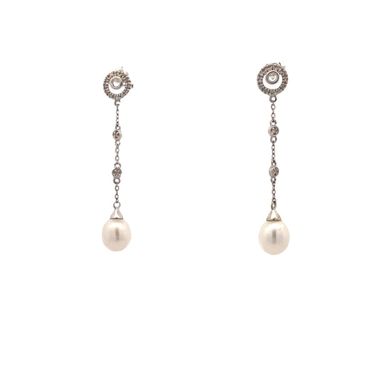 14K White Gold O Pearl Long Earrings | Luby Diamond Collection | Luby 