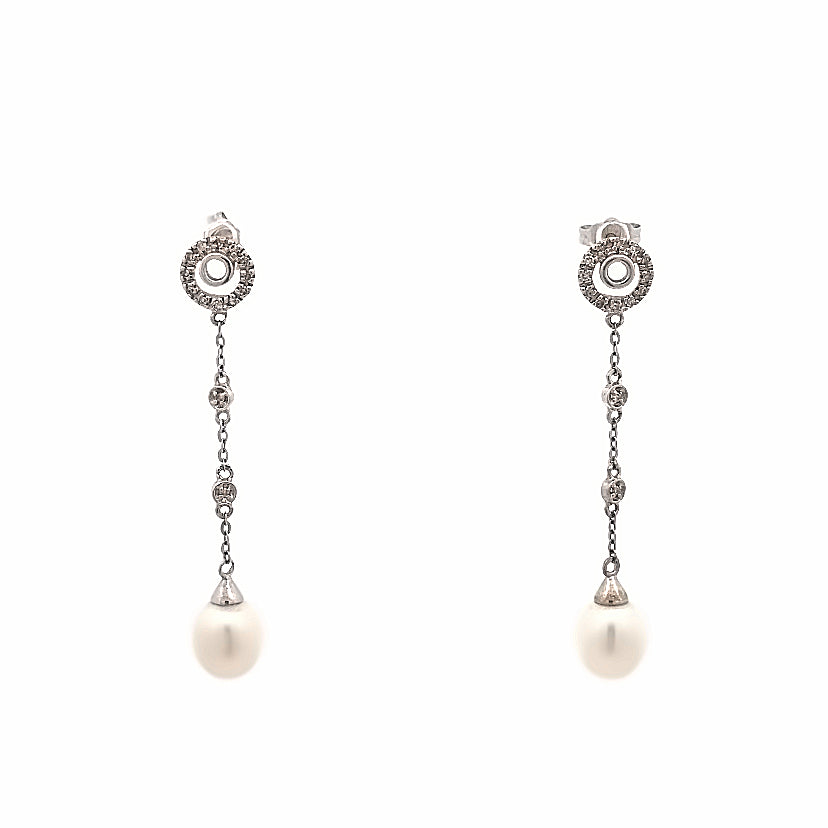 14K White Gold O Pearl Long Earrings | Luby Diamond Collection | Luby 