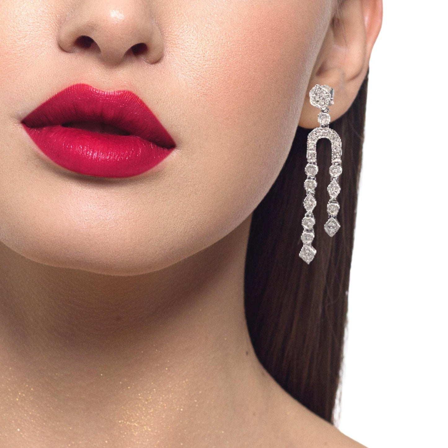 14K White Gold U Diamonds Long Earrings | Luby Diamond Collection | Luby 