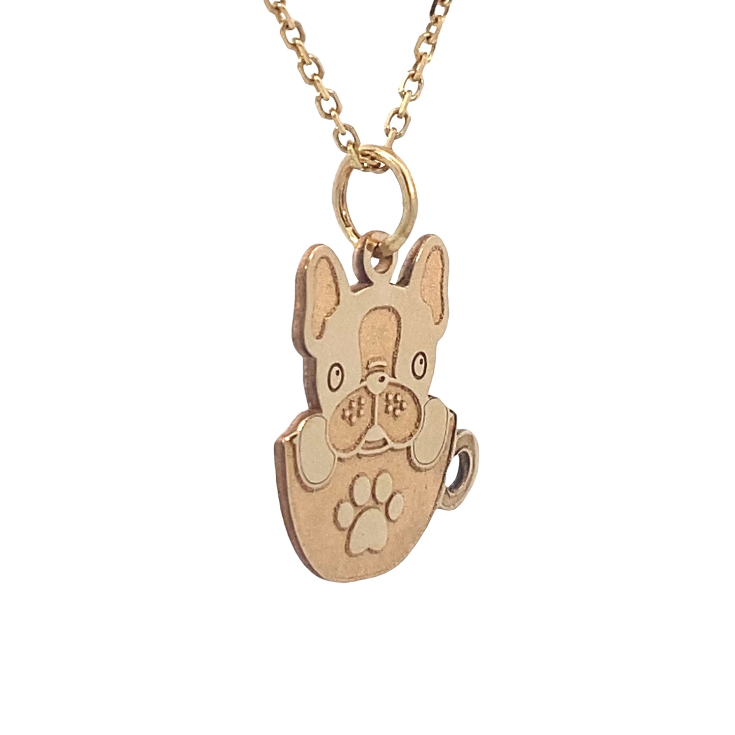 14K Gold Puppy in a Cup Pendant