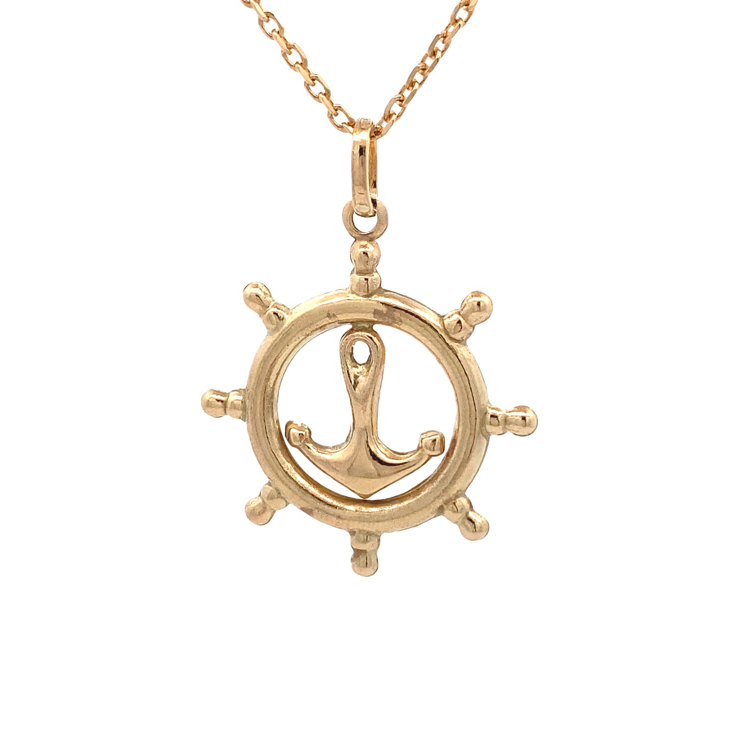 14k Gold Rudder With Anchor Pendant