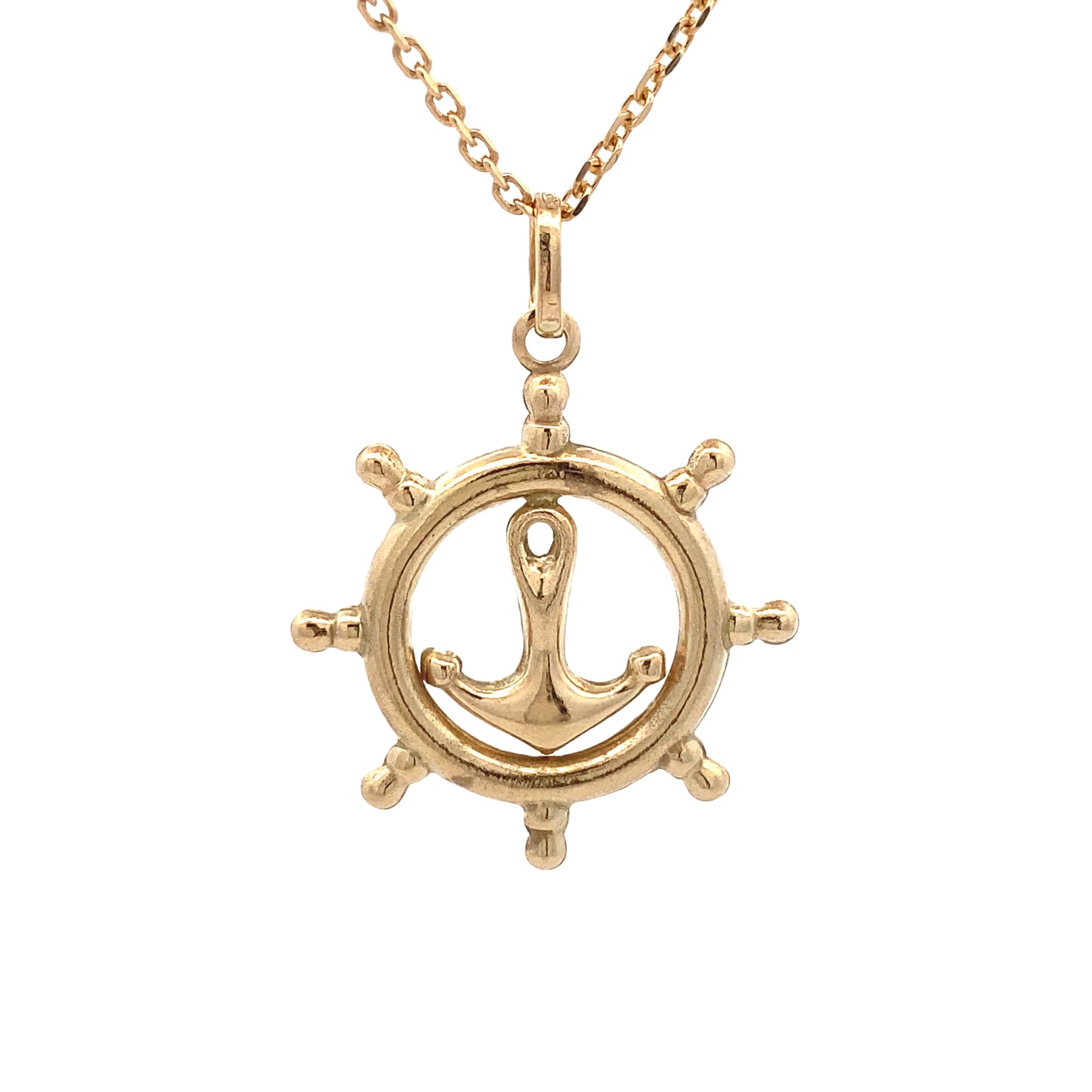 14k Gold Rudder With Anchor Pendant