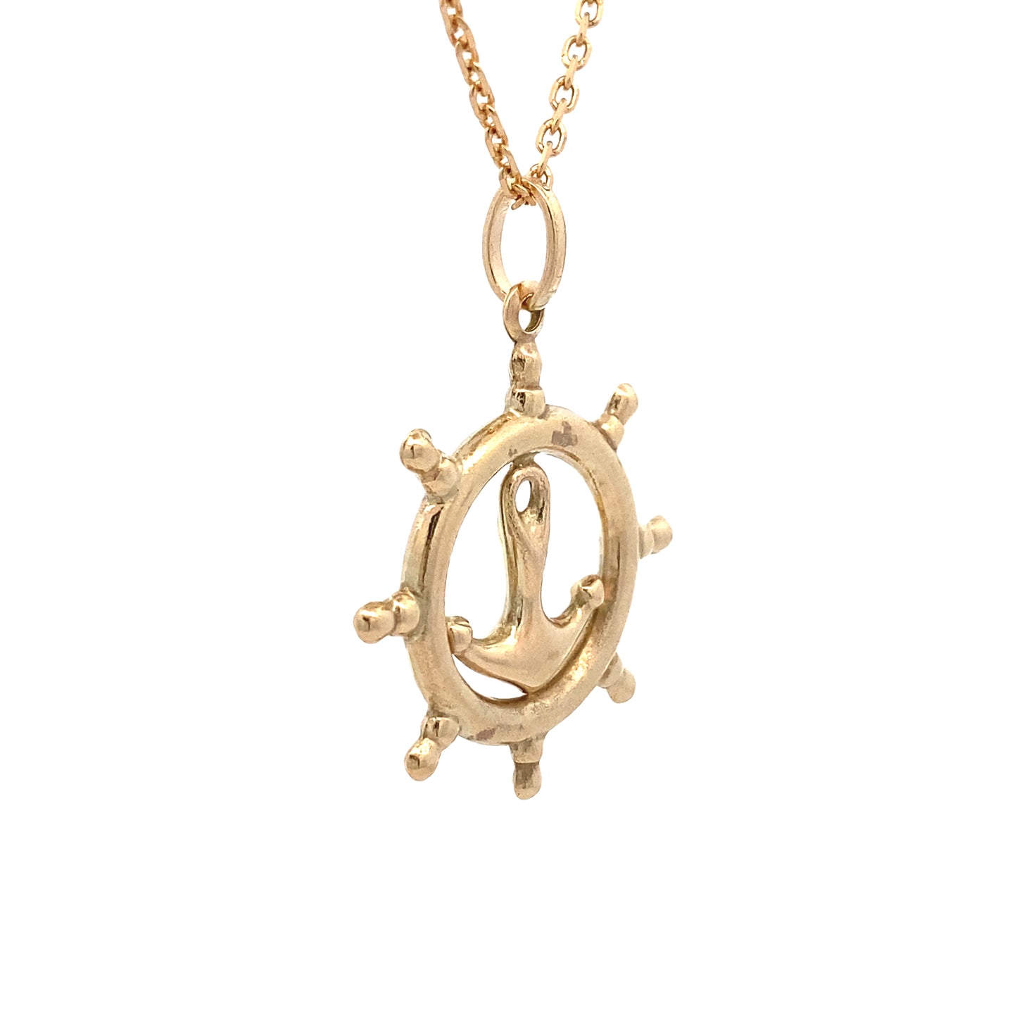 14k Gold Rudder With Anchor Pendant