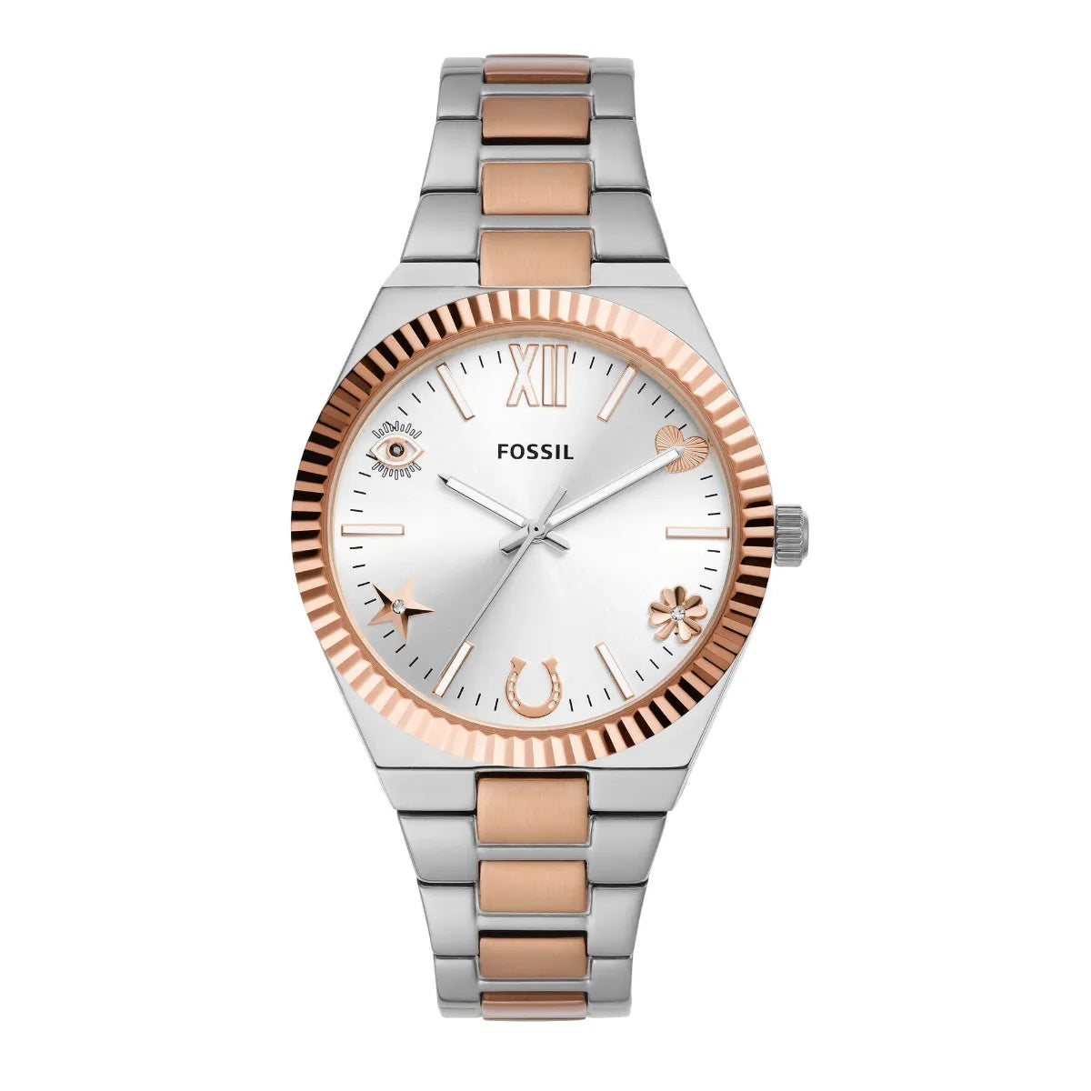 Scarlette Three-Hand Two Tone Rose  Stainless Steel Watch | Fossil | Luby 