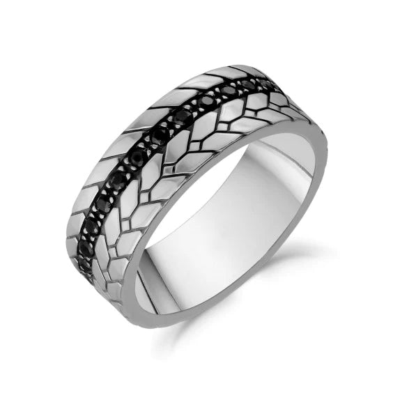 Black Stone Detailed Steel Ring | ARZ Steel | Luby 