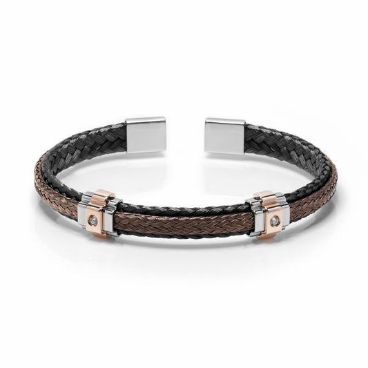 Baraka Cuff Bracelet Black/ Brown PVD with Diamond