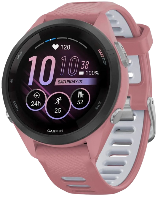 Forerunner® 265S Black Bezel with Light Pink Case and Light Pink/Whitestone Silicone Band | Garmin | Luby 