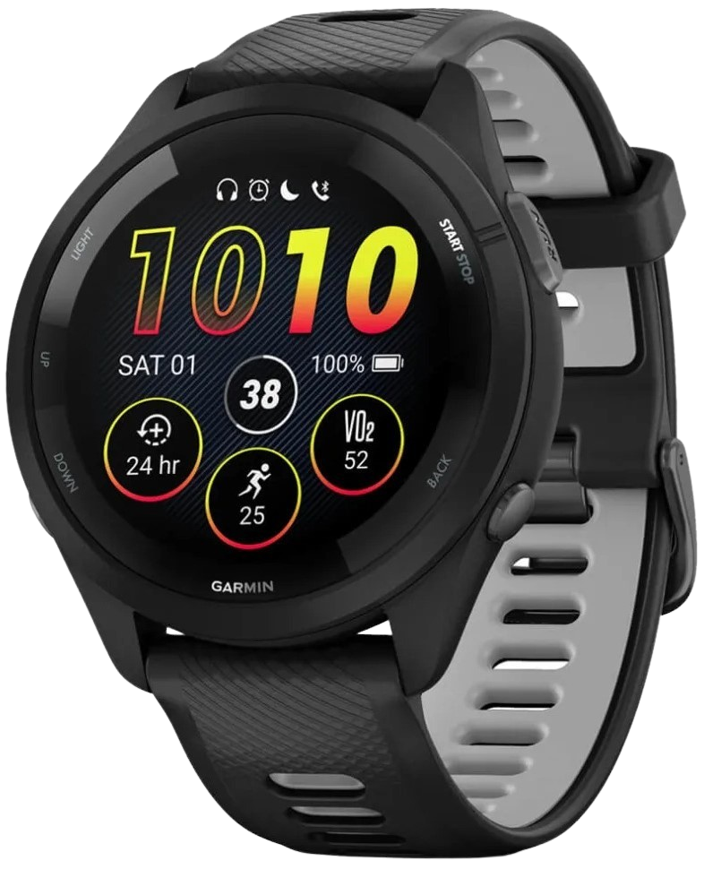 Forerunner® 265 Black Bezel and Case with Black/Powder Gray Silicone Band | Garmin | Luby 