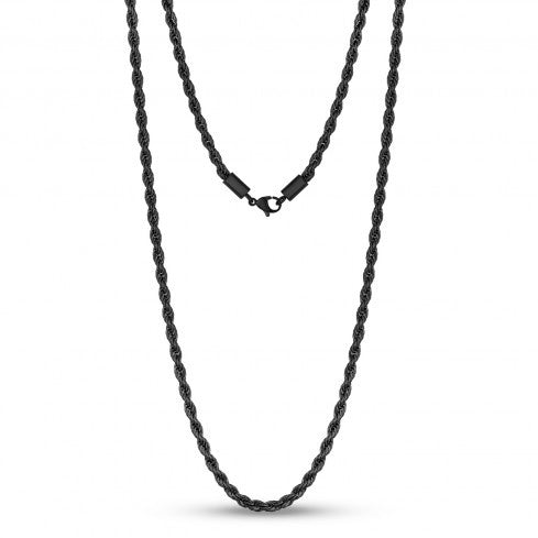 4mm Unisex Black Steel Rope Chain