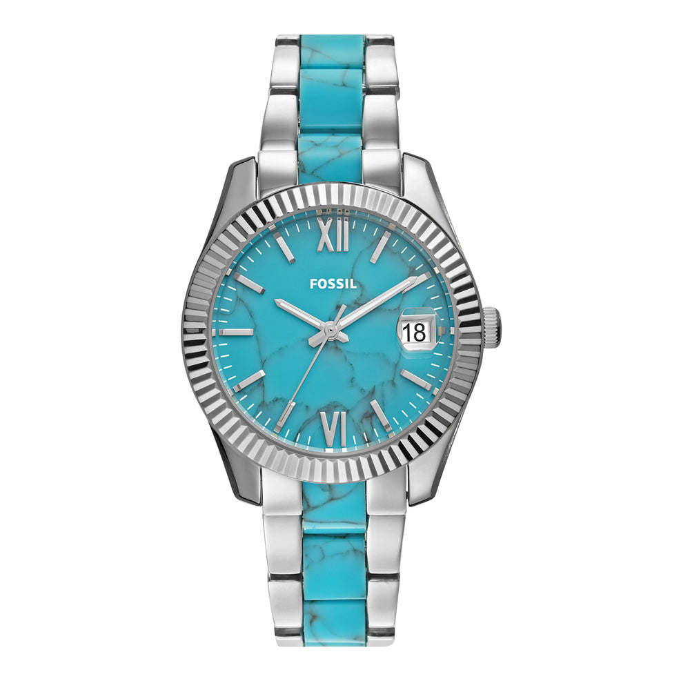 Scarlette Mini Three-Hand Date Two-Tone Acetate and Stainless Steel Watch | Fossil | Luby 