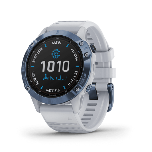 Fēnix® 7X – Sapphire Solar Edition Mineral Blue Titanium with Whitestone Band | Garmin | Luby 