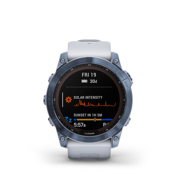 Fēnix® 7X – Sapphire Solar Edition Mineral Blue Titanium with Whitestone Band | Garmin | Luby 