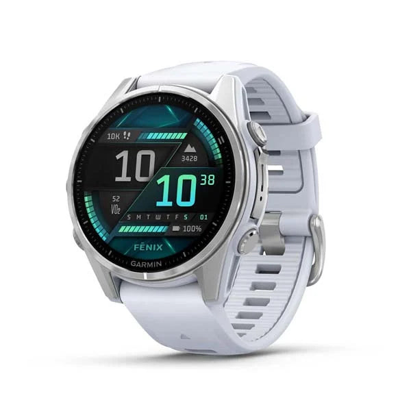 Fēnix® 8 – 43 mm, AMOLED Silver with Whitestone Silicone Band