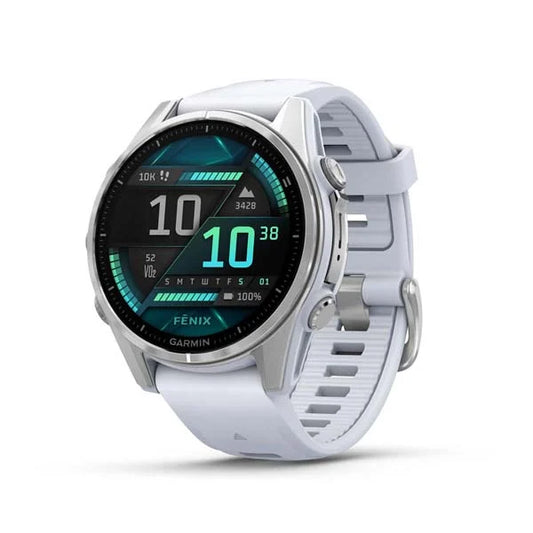 Fēnix® 8 – 43 mm, AMOLED Silver with Whitestone Silicone Band