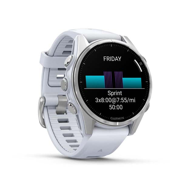 Fēnix® 8 – 43 mm, AMOLED Silver with Whitestone Silicone Band | Garmin | Luby 