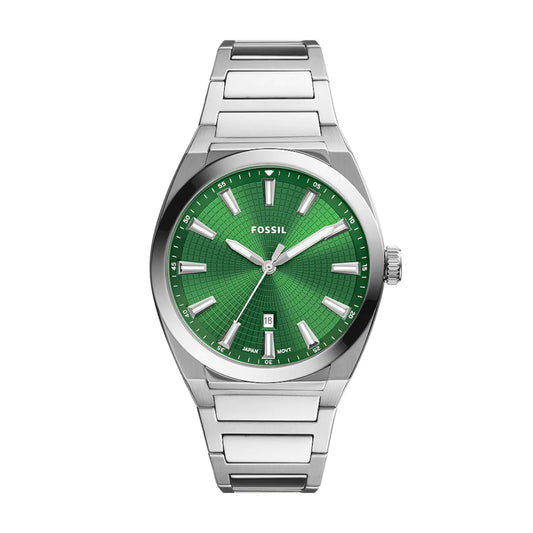 Everett Three-Hand Date Stainless Steel Watch Green | Fossil | Luby 