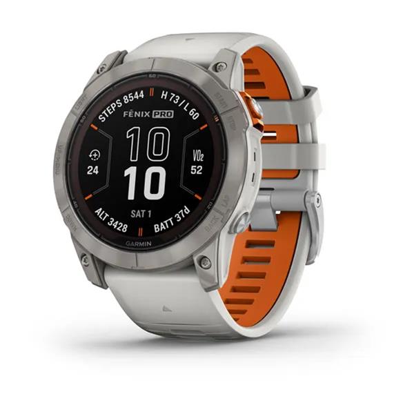 fēnix® 7X Pro – Sapphire Solar Edition Titanium with Fog Gray/Ember Orange Band | Garmin | Luby 