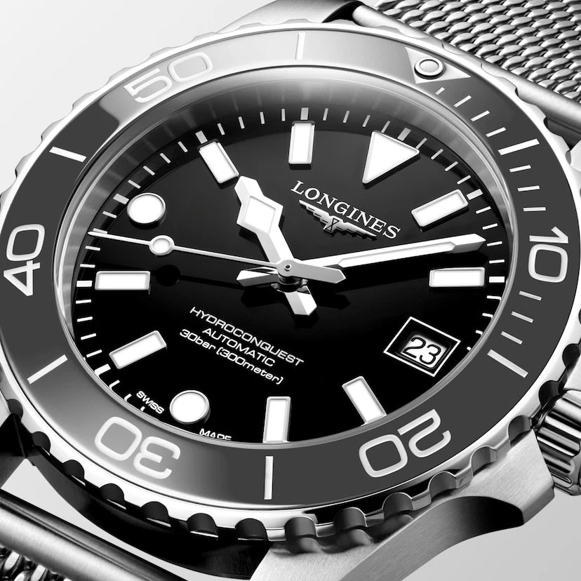 HYDROCONQUEST 39MM BLACK DIAL/ GREY CERAMIC BEZEL