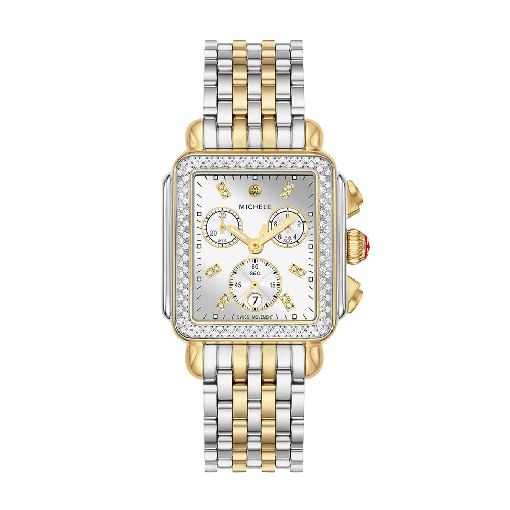 MICHELE Deco High Shine Silver Dial Two-Tone Chronograph | Michele | Luby 