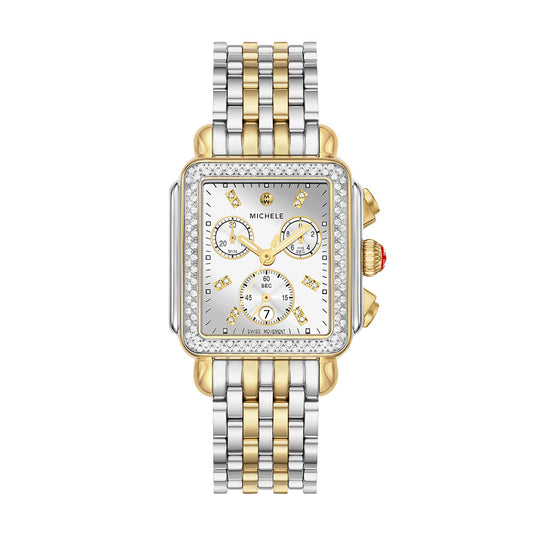 MICHELE Deco High Shine Silver Dial Two-Tone Chronograph | Michele | Luby 