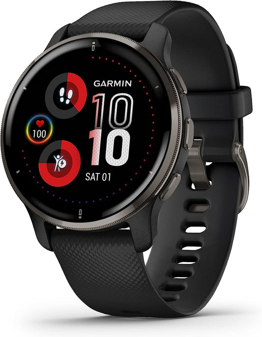 Venu® 2 Plus Plus Slate Stainless Steel Bezel with Black Case and Silicone Band | Garmin | Luby 