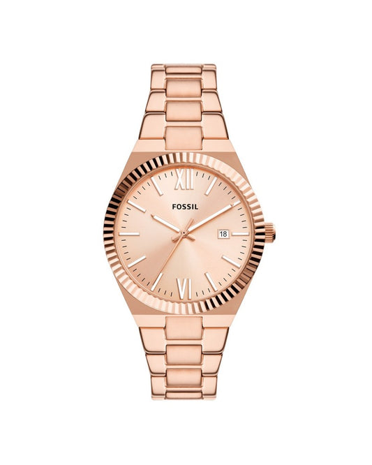 Scarlette Three-Hand Date Rose Gold-Tone Stainless Steel Watch | Fossil | Luby 