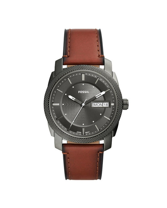 Machine Three-Hand Date Brown LiteHide™ Leather Watch | Fossil | Luby 