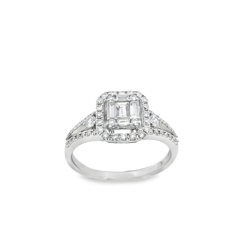 Anillo de compromiso con halo de talla princesa en oro blanco Zeghani