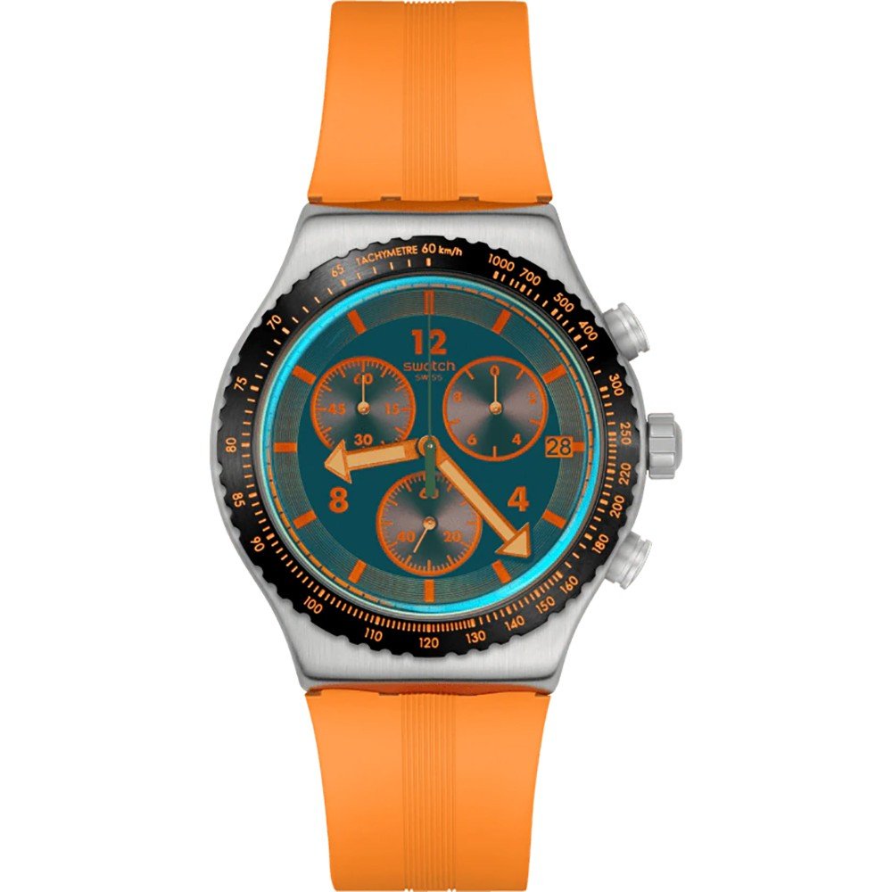 Swatch TANGERINE TIGER (43mm) Blue Solar Spectrum Glass Dial / Orange Rubber Strap