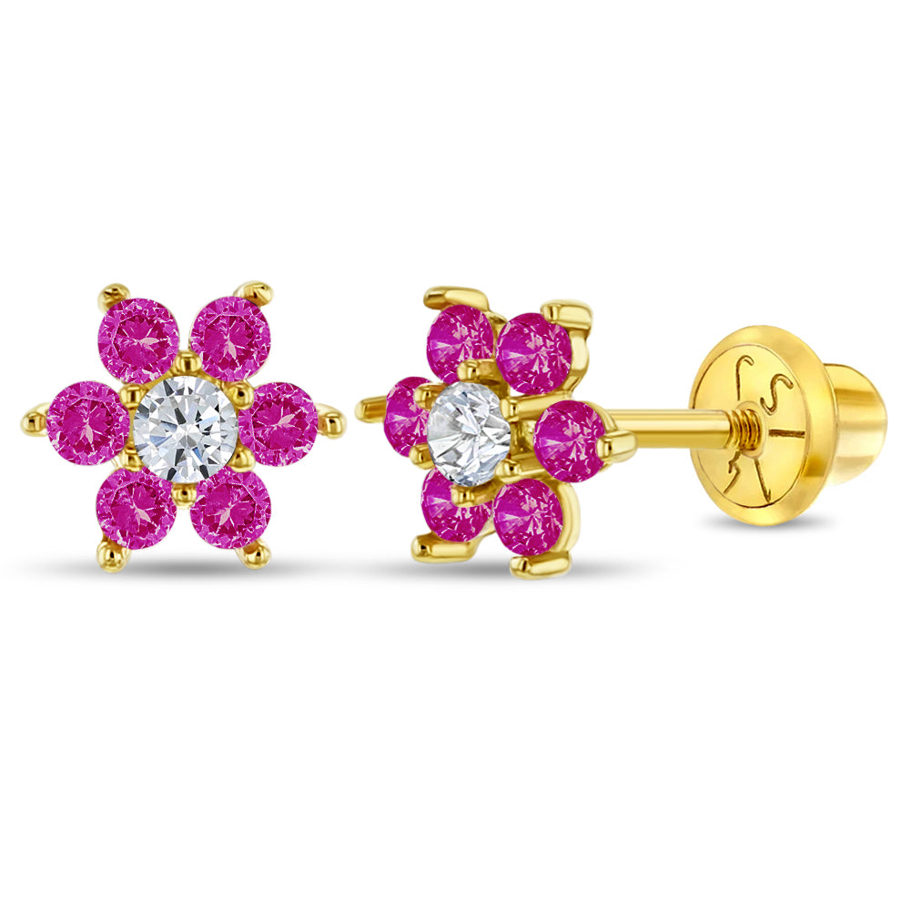 14k Flower Cluster Girls Earrings | Children Collection | Luby 