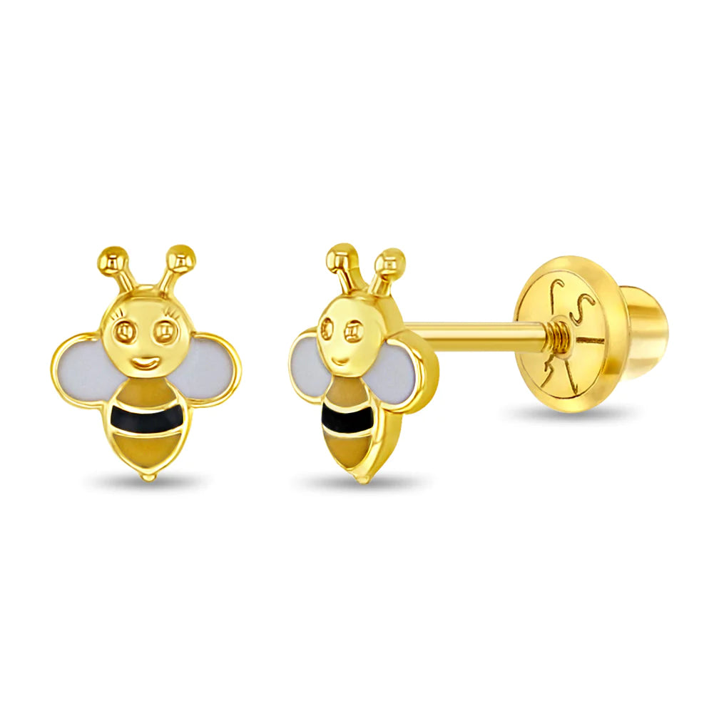 14k Gold Honey Bee Baby Children's Earrings | Children Collection | Luby 