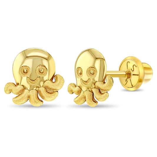14k Smiling Octopus Children's Earrings | Children Collection | Luby 