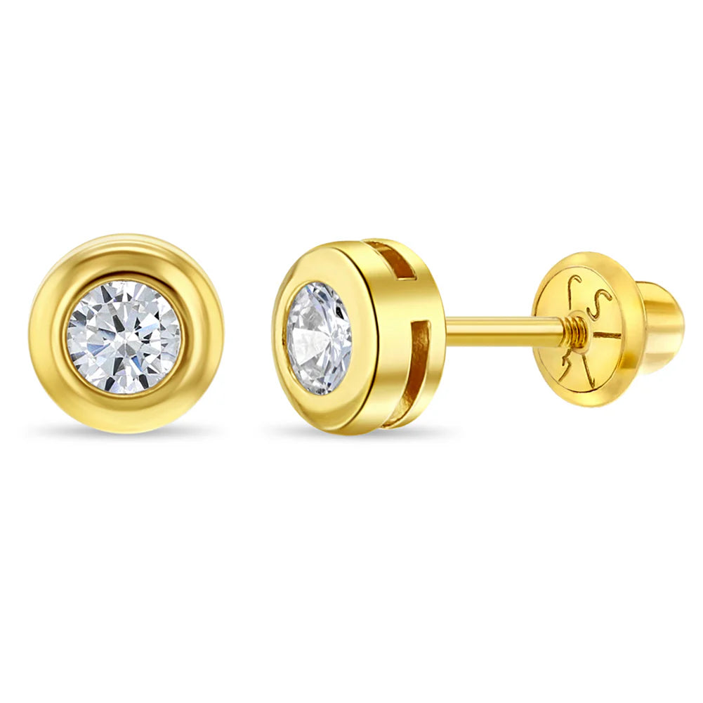 14k Bezel Cubic Zirconia Children's Earrings