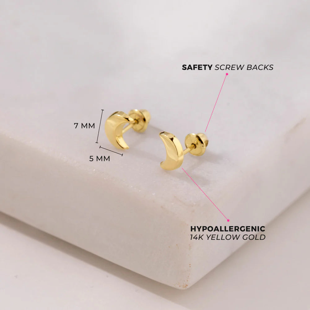 14k Crescent Moon Girl Earrings | Children Collection | Luby 