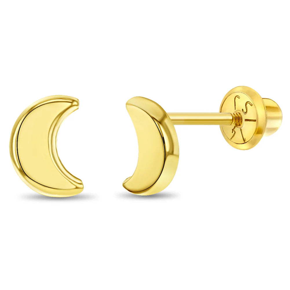 14k Crescent Moon Girl Earrings | Children Collection | Luby 