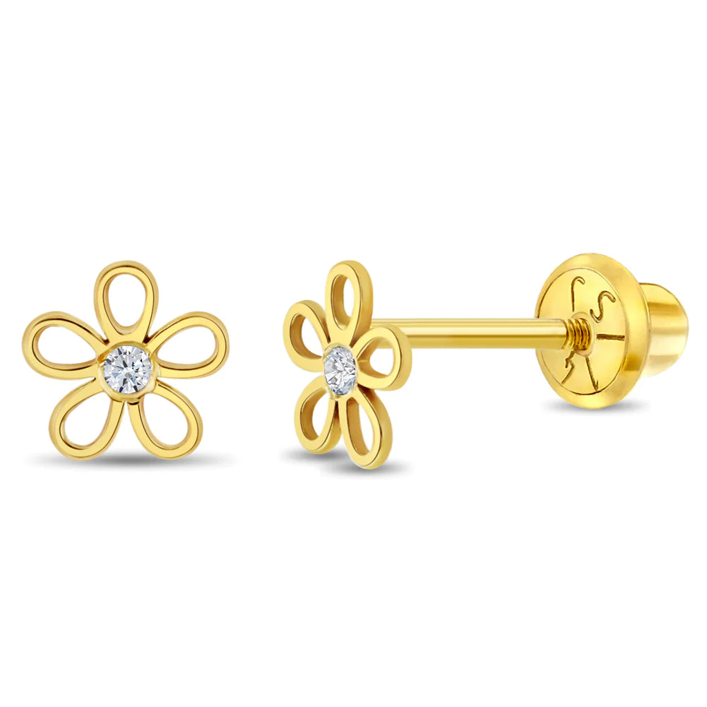 14k Clear CZ Flower Girl Earrings | Children Collection | Luby 