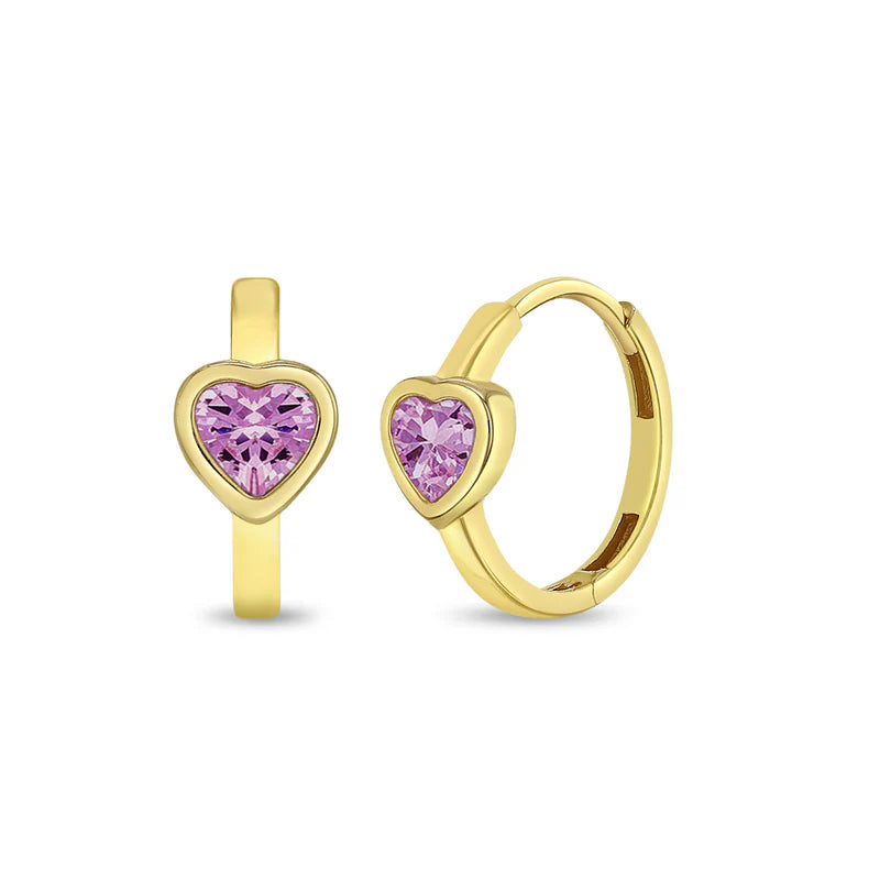 14k Sparkling Heart Girls Hoop Earrings