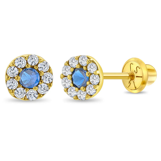14k Round CZ Burst Girl Earrings | Children Collection | Luby 