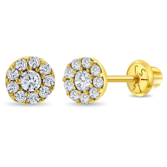 14k Round CZ Burst Girl Earrings | Children Collection | Luby 