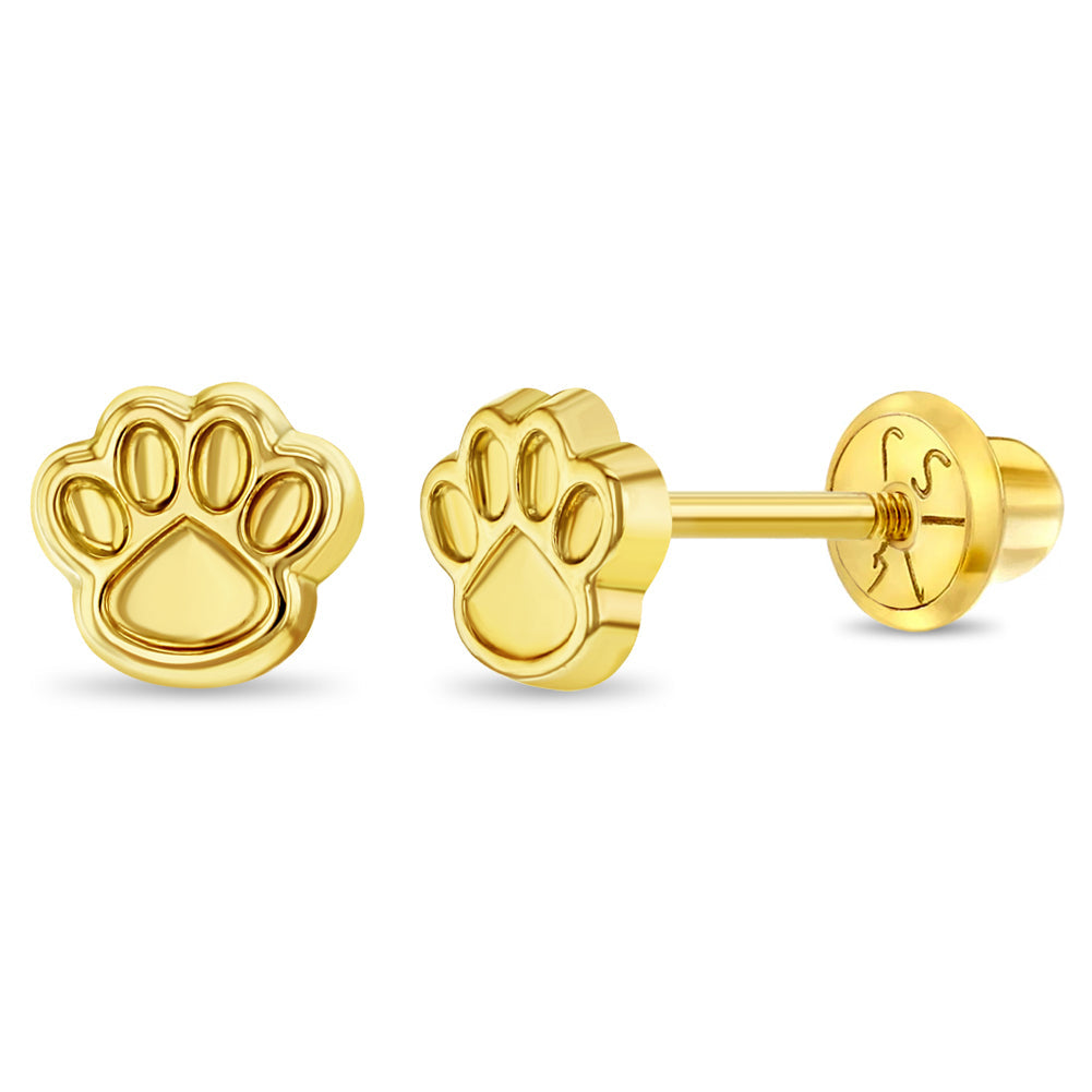 14k Dog Paw Girl Earrings | Children Collection | Luby 
