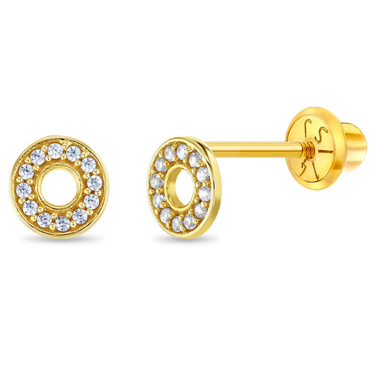 14K Round CZ Encrusted Girl Earrings | Children Collection | Luby 
