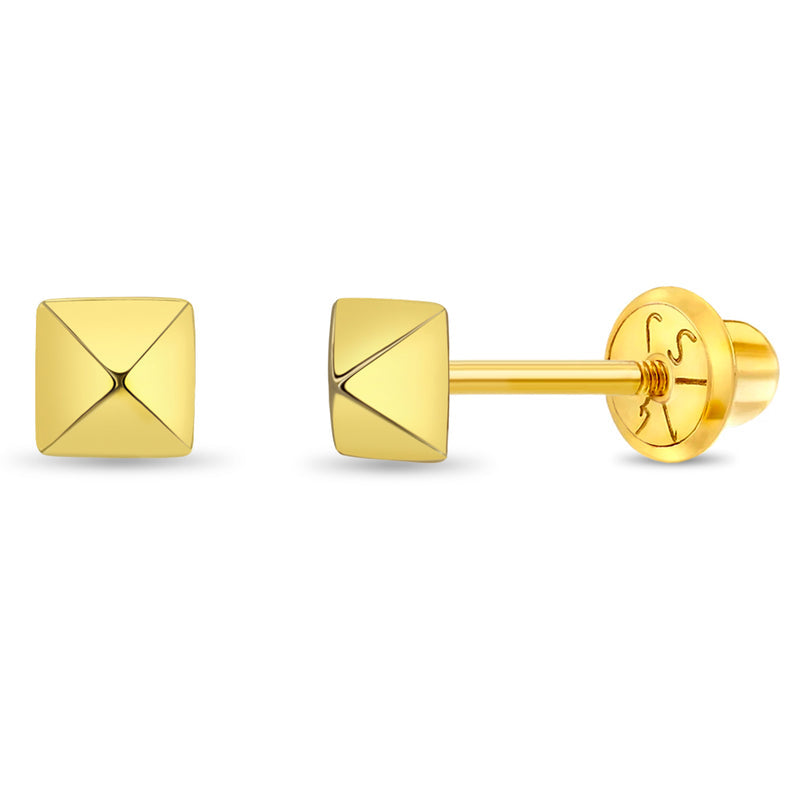 14k Gold Dainty Pyramid Girls Earrings | Children Collection | Luby 