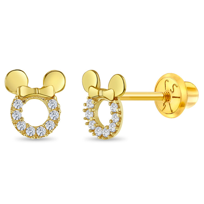 14k CZ Encrusted Mouse Girls Earrings