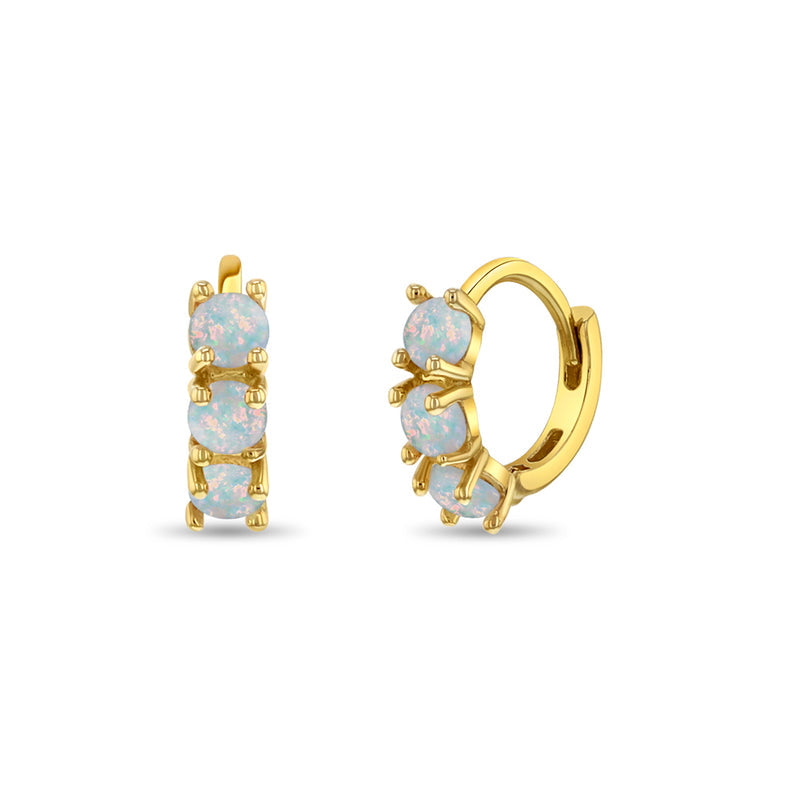 14k Gold Opal Pronged Girls Hoops