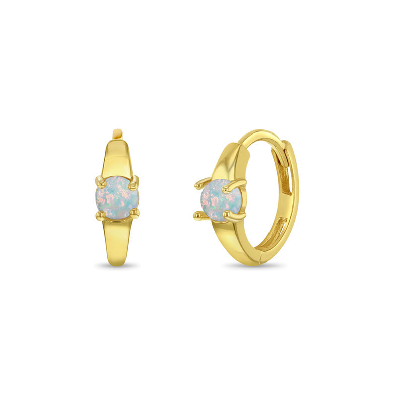 14k Gold Single Opal Girls Hoops