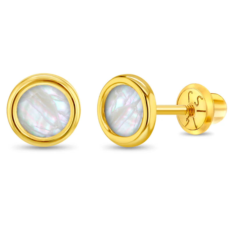 14k Mother of Pearl Bezel Girl Earrings