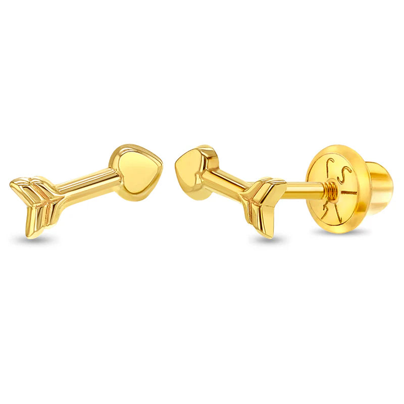 14k Love Heart Arrow Girl Earrings | Children Collection | Luby 