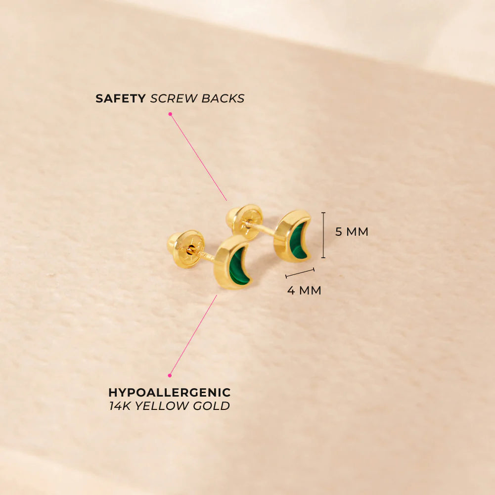 4k Malachite Moon Shaped Earrings | Children Collection | Luby 