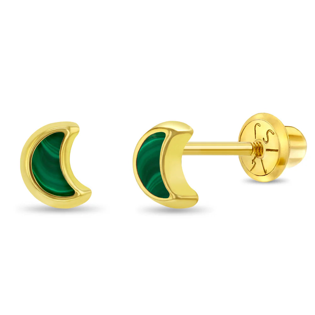 4k Malachite Moon Shaped Earrings | Children Collection | Luby 