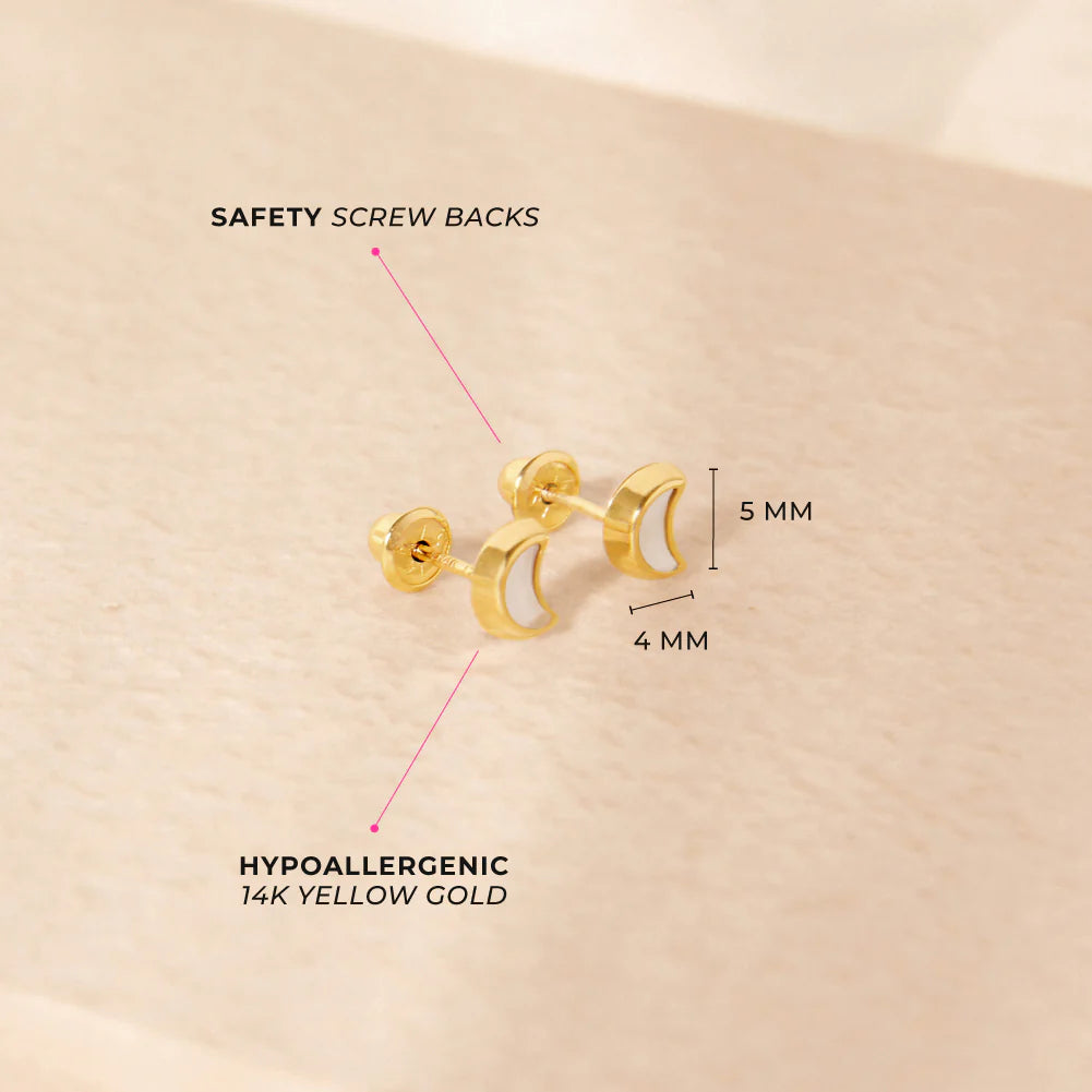 14k Mother of Pearl Moon Shaped Earrings | Children Collection | Luby 
